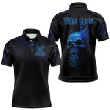 Maxcorners Custom Black And Blue Skull Dart Polo Shirt For Men Dartboard Skull Grunge Dart Jerseys LM2509
