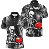 Maxcorners Bowling And Pins Skull Customized Name, Team Name 3D Polo Shirt
