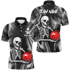 Maxcorners Bowling And Pins Skull Customized Name, Team Name 3D Polo Shirt
