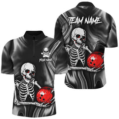Maxcorners Bowling And Pins Skull Customized Name, Team Name 3D Polo Shirt