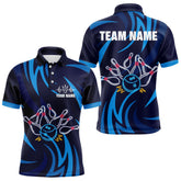 Maxcorners Personalized Neon Blue Bowling Shirts For Men Women Bowling Polo Team Jersey