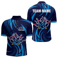 Maxcorners Personalized Neon Blue Bowling Shirts For Men Women Bowling Polo Team Jersey