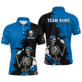 Maxcorners Personalized Red And Blue Skeleton Bowling Shirt For Men Skull Bowling Jersey Polo Bowling Shirt