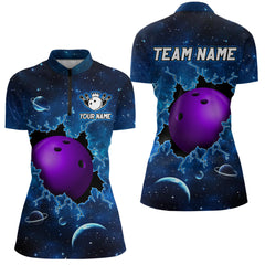 Maxcorners Custom 3D Bowling Polo Shirt Purple & Blue Bowling Team Jersey Unisex Bowling Outfit