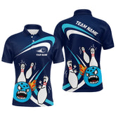 Maxcorners Custom Crazy Bowling Shirt For Men Women Bowling Polo Shirt Blue Bowling Outfit