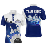 Maxcorners Personalized Bowling Shirts For Men And Women Polo Bowling Team Jersey Blue & White