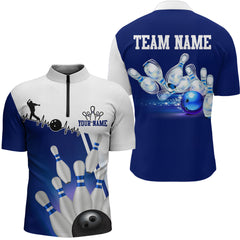 Maxcorners Personalized Bowling Shirts For Men And Women Polo Bowling Team Jersey Blue & White