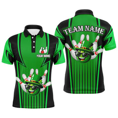 Maxcorners Personalized Bowling Patrick Day Shirt For Men Lucky Bowling Team Jersey Green Bowling Polo Shirt