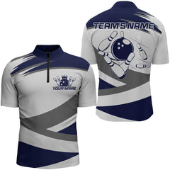 Maxcorners Navy & Grey Bowling For Team Bowling Team Men And Women Polo Shirts, Bowling Pattern Outfits
