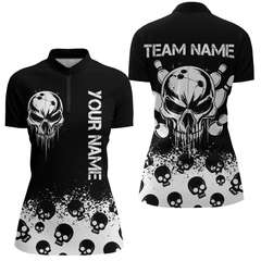 Maxcorners Custom Skull Bowling Team Shirts Bowling Polo Shirts Unisex Bowling With Name