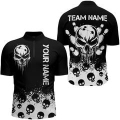 Maxcorners Custom Skull Bowling Team Shirts Bowling Polo Shirts Unisex Bowling With Name