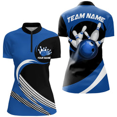 Maxcorners Personalized Blue Bowling Shirts Custom Bowling Team Jersey Polo Bowling Shirts