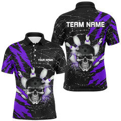 Maxcorners Bowling And Pins Skull Halloween Customized Name, Team Name 3D Polo Shirt