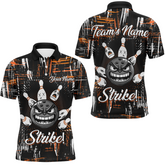 Maxcorners Bowling Ball And Pins Strike Customized Name, Team Name 3D Polo Shirt Unisex