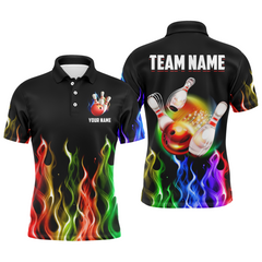 Maxcorners Rainbow Flame Bowling Customized Name And Team Name 3D Shirt