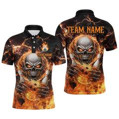 Maxcorners Skull Bowling Shirt Custom Thunder Flaming Bowling Jersey for Men Women Team LM184