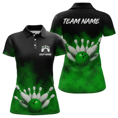Maxcorners Green Smoke Bowling Shirts for Men Women Team Personalized Bowling Polo and Quarter Zip MT2108