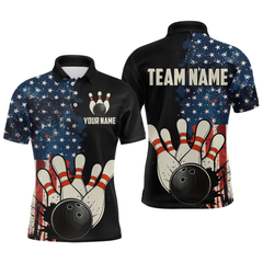 Maxcorners American Flag Bowling Shirt for Men Women Custom Patriotic Bowling Shirt Bowling Apparel LM133