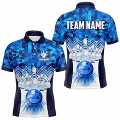 Maxcorners Blue Bowling Shirt For Men 3D Custom Name Bowling Jersey Shirts Team Polo & Quarter-Zip