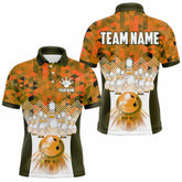 Maxcorners Orange Bowling Shirt For Men 3D Custom Name Bowling Jersey Shirts Team Polo & Quarter-Zip