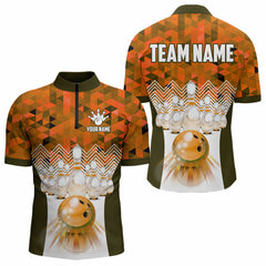 Maxcorners Orange Bowling Shirt For Men 3D Custom Name Bowling Jersey Shirts Team Polo & Quarter-Zip