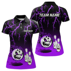 Maxcorners Personalized Purple Funny Crazy Bowling Shirt For Men & Women Bowling Jersey Shirts Polo & Quarter- Zip Bowling League