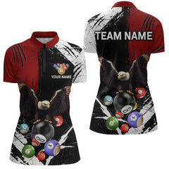 Maxcorners Funny Eagle Personalized Red Billiard Team Shirts For Men Bowling League Polo & 1/4 Zip Shirt