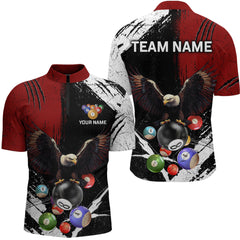 Maxcorners Funny Eagle Personalized Red Billiard Team Shirts For Men Bowling League Polo & 1/4 Zip Shirt