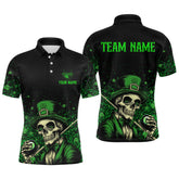 Maxcorners Personalized St Patrick Day Funny Skull Ball Billiards Shirt Men Polo & 1/4 Zip Shirts Billiard Team