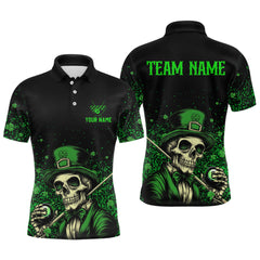 Maxcorners Personalized St Patrick Day Funny Skull Ball Billiards Shirt Men Polo & 1/4 Zip Shirts Billiard Team