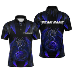 Maxcorners Blue Dragon Personalized Bowling Shirts For Men, Bowling Team Shirt Polo & Quarter-Zip