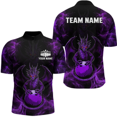 Maxcorners Purple Dragon Custom Name Bowling Shirts For Men, Bowling Team Jersey Polo & Quarter-Zip Shirt