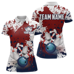Maxcorners Red White Bowling Shirt For Men & Women 3D Personalized Bowling Jersey Shirts Polo & Quarter-Zip Bowling League