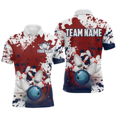 Maxcorners Red White Bowling Shirt For Men & Women 3D Personalized Bowling Jersey Shirts Polo & Quarter-Zip Bowling League