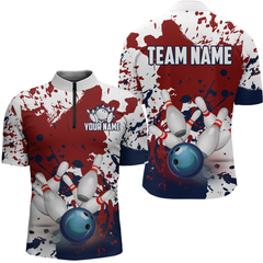 Maxcorners Red White Bowling Shirt For Men & Women 3D Personalized Bowling Jersey Shirts Polo & Quarter-Zip Bowling League