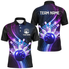 Maxcorners Purple Galaxy Bowling Jersey Men Women Custom Bowling Team Shirts Unisex Bowling Polo Quarter-Zip