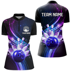 Maxcorners Purple Galaxy Bowling Jersey Men Women Custom Bowling Team Shirts Unisex Bowling Polo Quarter-Zip