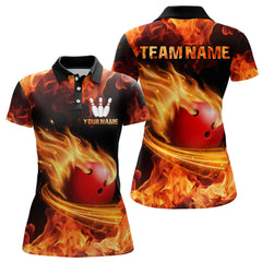 Maxcorners Red Flame Bowling Jersey Men And Women Custom Bowling Shirts Unisex Polo Bowling Team Shirt