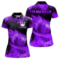 Maxcorners Purple Flame Bowling Jersey Men And Women Custom Bowling Shirts Unisex Polo Bowling Team Shirt