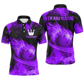 Maxcorners Purple Flame Bowling Jersey Men And Women Custom Bowling Shirts Unisex Polo Bowling Team Shirt