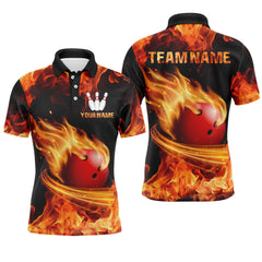 Maxcorners Red Flame Bowling Jersey Men And Women Custom Bowling Shirts Unisex Polo Bowling Team Shirt