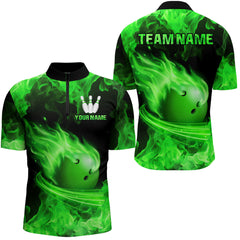 Maxcorners Green Flame Bowling Jersey Men And Women Custom Bowling Shirts Unisex Polo Bowling Team Shirt