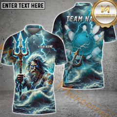 Maxcorners Dominate The Lanes With Poseidon Power Bowling Jersey Multicolor Option Customized Name, Team Name 3D Polo Shirt