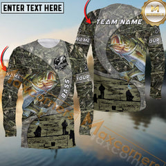 Maxcorners Bass Fishing Jersey Realistic Neon Fish & Camo Personalized Name, Team Name 3D Long Sleeve Shirt