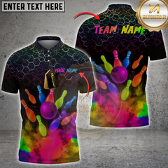 Maxcorners Colorful Bowling Custom Men Bowling Shirt Polo & Quarter-Zip Bowling Team Jerseys