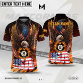 Maxcorners Billiard Eagle Ball 8 Fire Multicolor Options Personalized Name, Team Name 3D Polo Shirt (4 Colors)