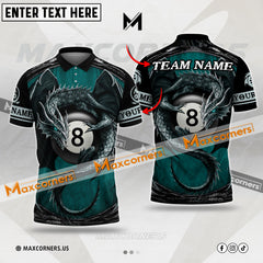 Maxcorners Billiard Dragon 8-Ball Multicolor Options Personalized Name, Team Name 3D Polo Shirt