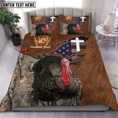Maxcorners Custom Text Turkey Hunting USA Flag Bedding Set 3D All Over Printed