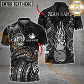Maxcorners Ball Flame Maori Tattoo With Map Bowling Jersey Multicolor Options Personalized Name, Team Name 3D Shirt