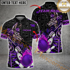 Maxcorners Anubis Ball And Pins Fire Flame Bowling Jersey Multicolor Option Customized Name, Team Name 3D Polo Shirt